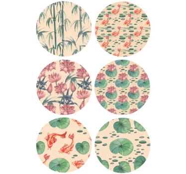 Geometrisch behang rood en blauw bloemen patroon - TenStickers