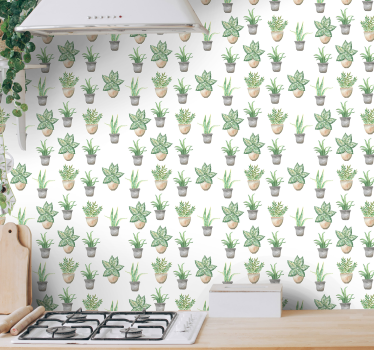 Potgroen patroon keuken behang - TenStickers