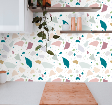 Kleurrijke geometrische terrazzo keuken behang - TenStickers