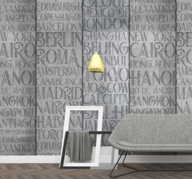 Behangpapier beton met steden namen - TenStickers