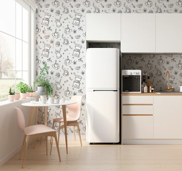 Schets van koffiemotief keuken behang - TenStickers