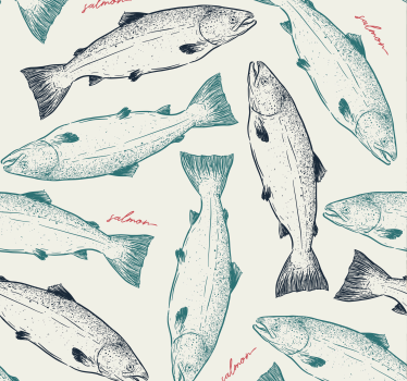 Dieren behang Handgetekende zalm vis patroon - TenStickers