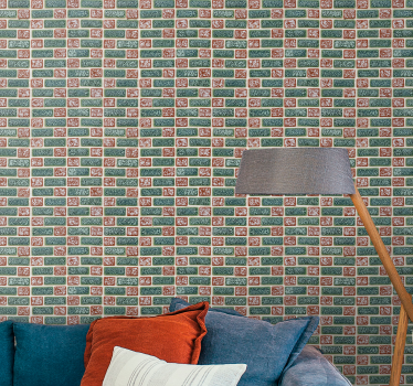 Groen en rood patroon bakstenen behang - TenStickers