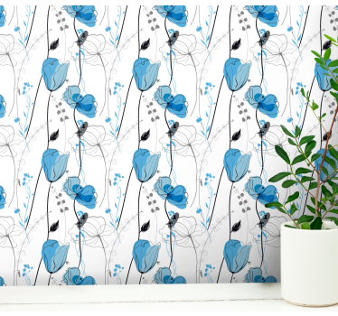 Behang Weide klaproos bloemen scandinavische stijl - TenStickers