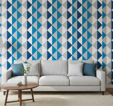 Behang driehoeken klassiek blauw patroon - TenStickers