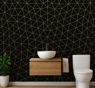 Behang driehoeken middernacht gouden geometrisch web - TenStickers