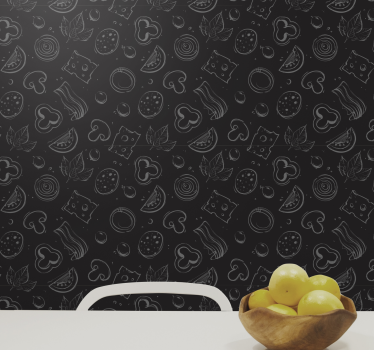 Behang keuken Pizza ingrediënt zwart - TenStickers