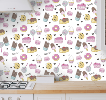 Behang keuken snoepjes patroon - TenStickers
