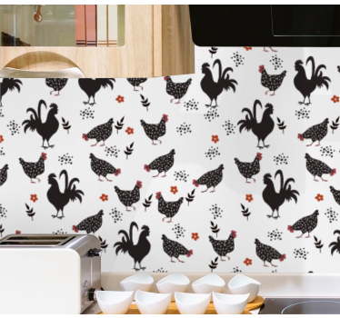Behang keuken Zwart-witte haan - TenStickers