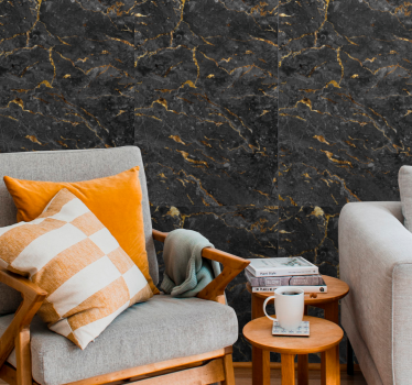Woonkamer behang mit zwart goud marmer imitatie - TenStickers