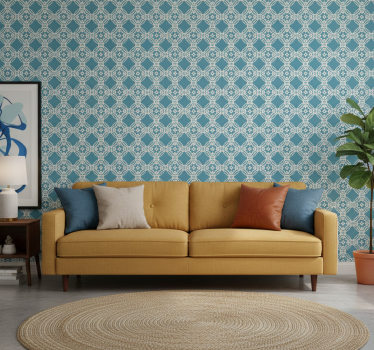 Behang print antiek vintage blauw en wit patroon - TenStickers