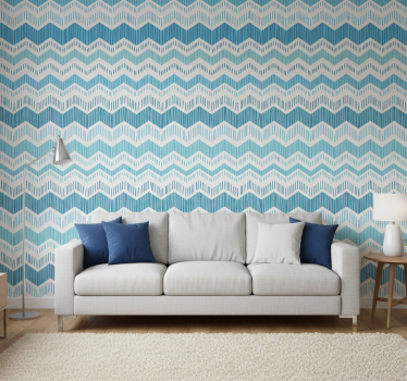 Behang print blauwe zig zag - TenStickers
