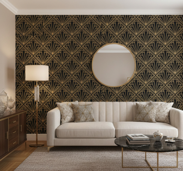 Behang print gouden en zwarte decoratieve vierkant patroon - TenStickers