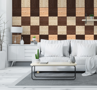 Behang met print hout structuur dambord - TenStickers