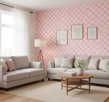 Behang print roze geruit patroon - TenStickers