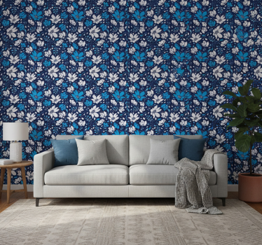 Behang print witte madeliefjes op blauwe achtergrond - TenStickers
