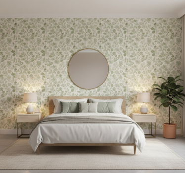 Behang stenen crème groene bloemen - TenStickers
