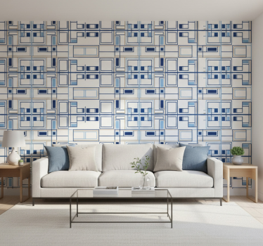 Behang vierkant geometrische vormen blauw - TenStickers