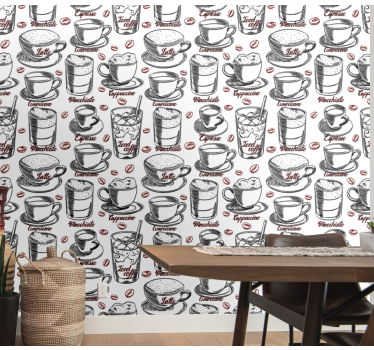 Café thema illustratie keuken behang - TenStickers