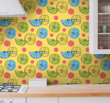 Citrusschijfjes patroon keuken behang - TenStickers