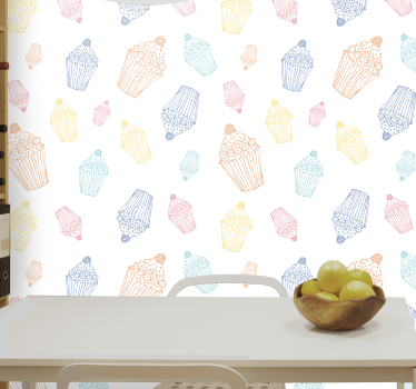 Cupcake-schetsen keuken behang - TenStickers