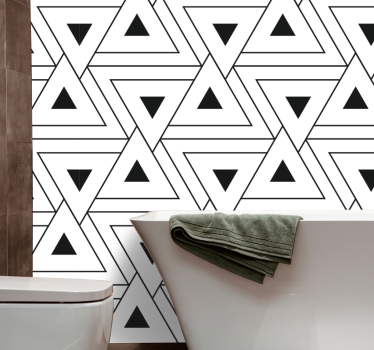 Zwart-witte driehoekige omtrek badkamer behang - TenStickers