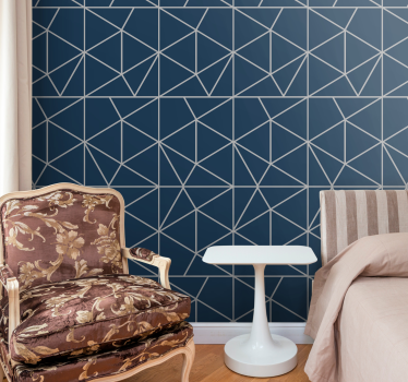 Dunne lijnen blauw motief geometrisch behang - TenStickers