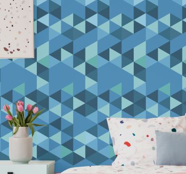 Blauwe kleine figuren geometrisch behang - TenStickers
