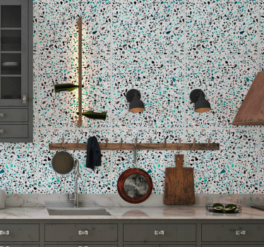 Blauw terrazzomotief keuken behang - TenStickers