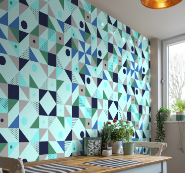 Behang geometrisch blauw patchwerk - TenStickers