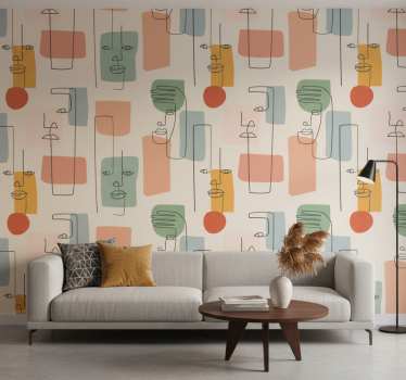 Geometrisch behang minimalistische wandkunst met gezichten - TenStickers