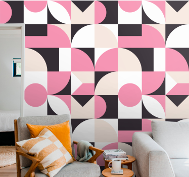 Geometrisch behang modern roze en zwart patroon - TenStickers