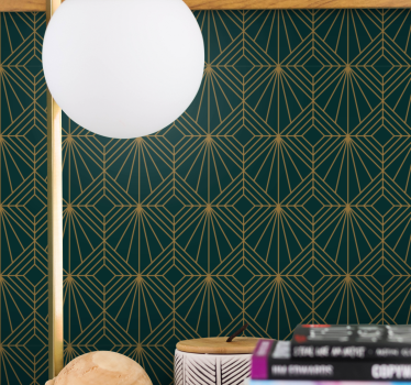 Geometrisch behang stijlvol groen en gouden patroon - TenStickers