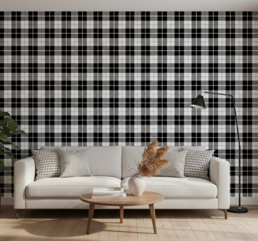 Geometrisch behang zwart-wit ruitpatroon - TenStickers