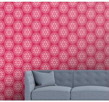 Geometrisch bloemmotief behang roze - TenStickers