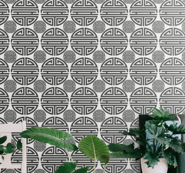 Tribal zwart-wit patroon stippen behang - TenStickers