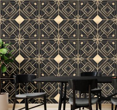 Geometrische gouden vormen behang eetkamer - TenStickers