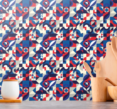 Blauwe patronen fusie geometrisch behang - TenStickers