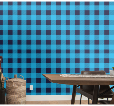 Geruit blauw patroon behang vierkant - TenStickers