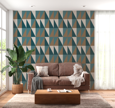 Grijs en blauw patroon Behang driehoeken - TenStickers