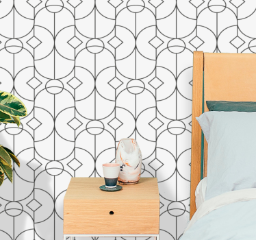Grijs lineair kunstwerk geometrisch behang - TenStickers