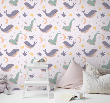 Grillige walvispatronen dieren behang - TenStickers