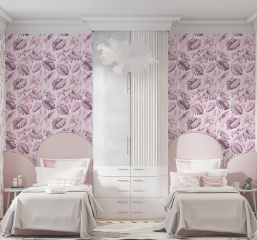 Grote tropische bladeren behang roze - TenStickers
