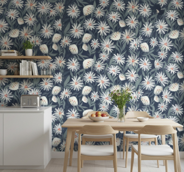 Keuken behang blauwe achtergrond madeliefjes - TenStickers
