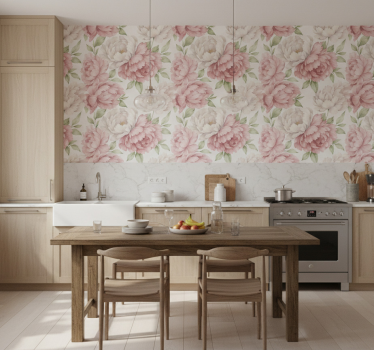 Keuken behang blushende pioenroos print - TenStickers
