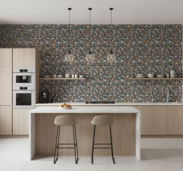 Keuken behang bruin en blauw terrazzo - TenStickers