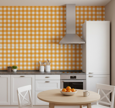 Keuken behang oranje geruit motief - TenStickers