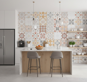 Keuken behang oranje mozaïek - TenStickers