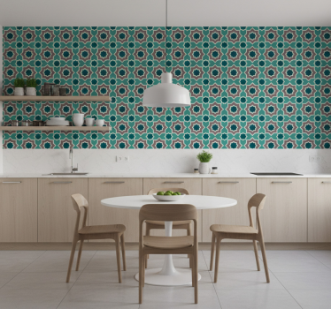 Keuken behang turquoise en groene vormen - TenStickers