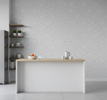 Keuken behang witte grijze bloeiende vormen vinyltapijt - TenStickers